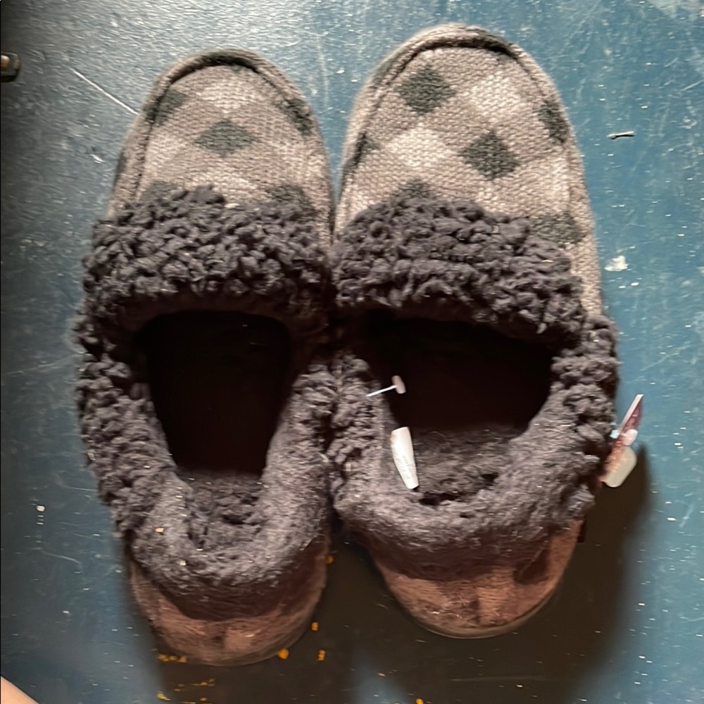 Muk Luks Gray and Black Checkered Loafers